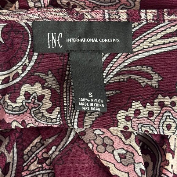 INC Burgundy Paisley Sheer Beaded V Neck 3/4 Sleeve Blouse Tunic Size Small EUC - Picture 6 of 9